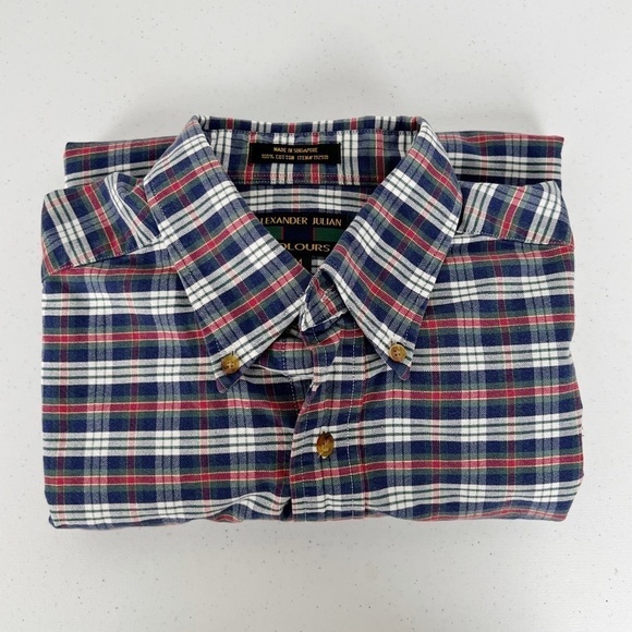Alexander Julian Plaid 100% Cotton Long Sleeve Button-Down Shirt - Picture 1 of 8